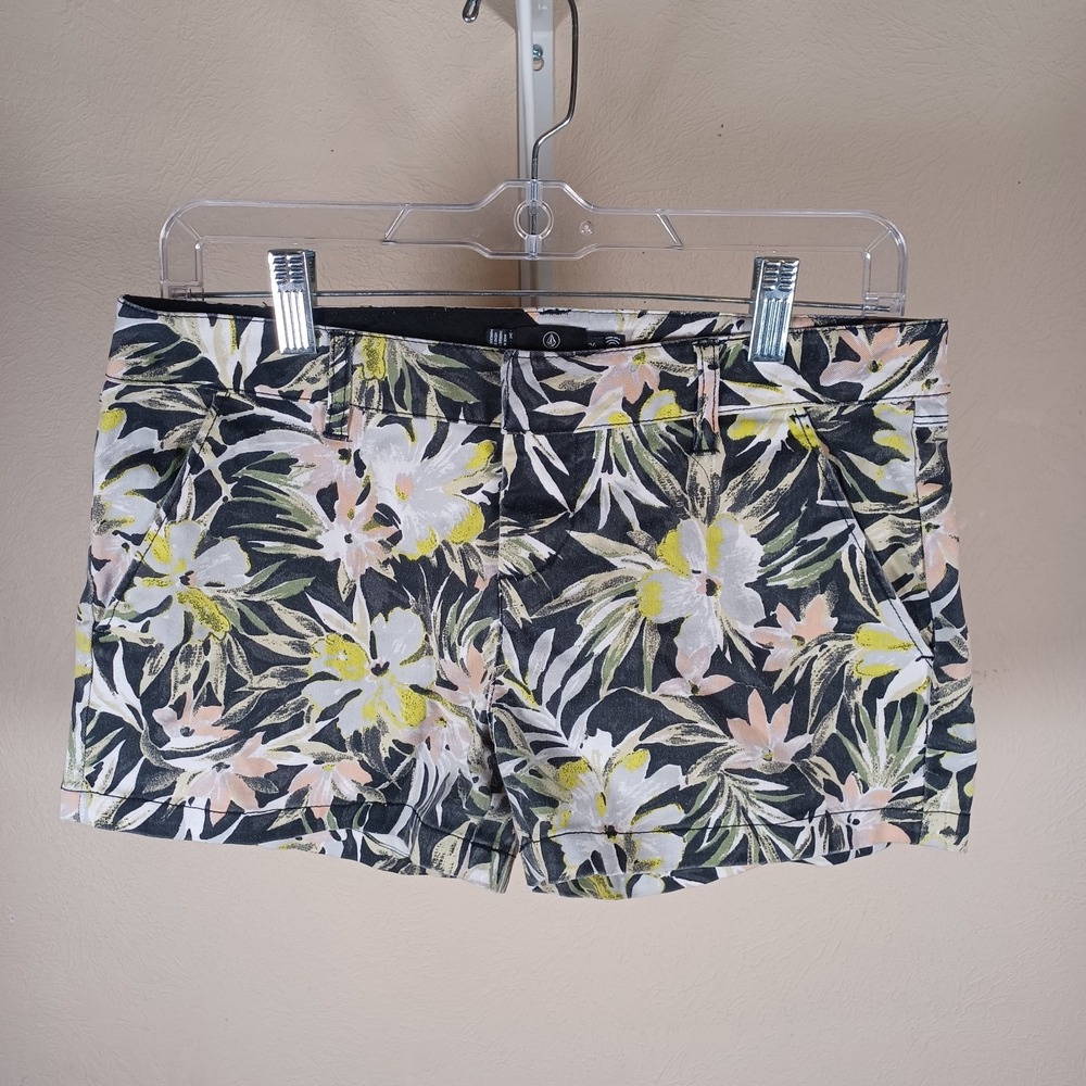 Volcom Womens True‎ To This Tropical Floral Print Micro Mini Shorts Black 26